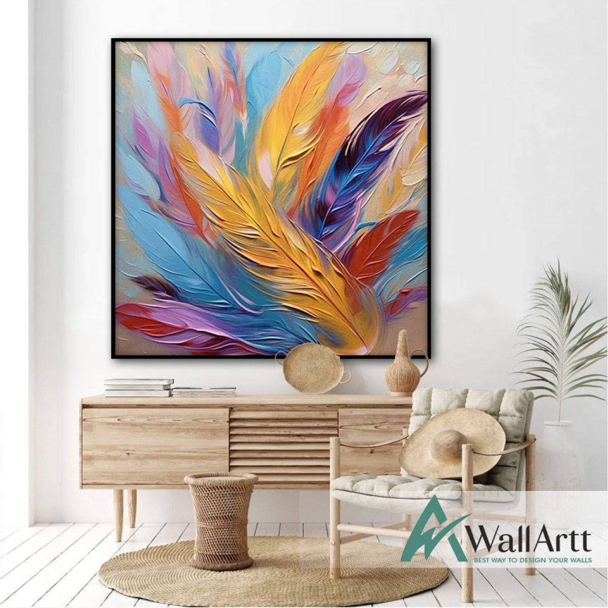 Colorful Bird Feather II 3d Heavy Textured Partial Oil Painting